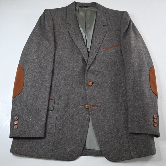 Vtg USA Made Phoenix 44L Brown Western Fleck Tweed Wool Blazer Sport‎ Coat